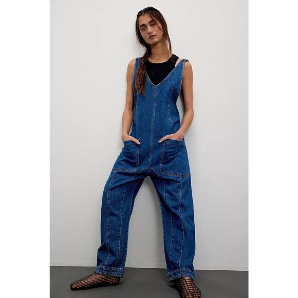 Free People High Roller denim jumpsuit size XS - Picture 2 of 6
